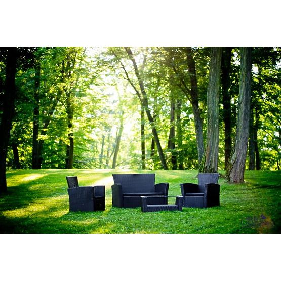 Gartenmöbel aus Technorattan (Sofa 123cm, 2 x Sessel + Tisch) UNICO schwarz