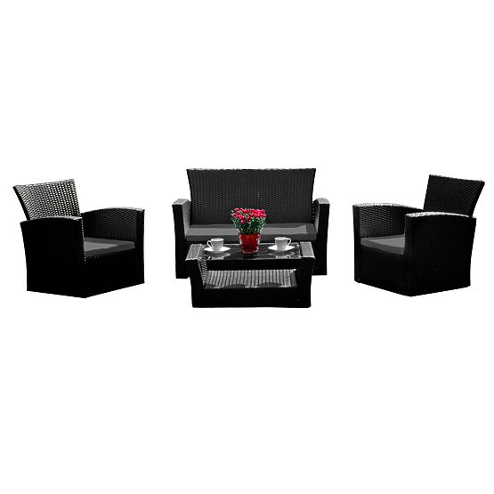 Gartenmöbel aus Technorattan (Sofa 123cm, 2 x Sessel + Tisch) UNICO schwarz