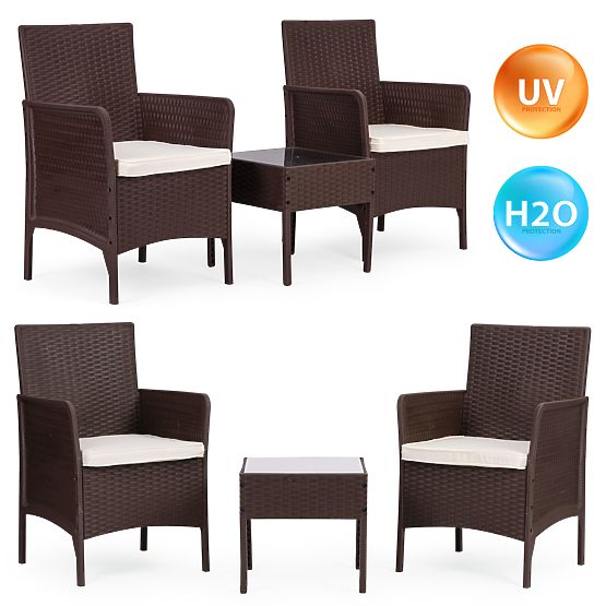 Gartenmöbel-Set 2 Sessel + Tisch gehärtetes Glas braun MultiGarden