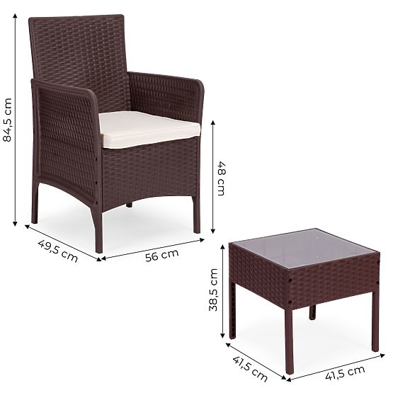 Gartenmöbel-Set 2 Sessel + Tisch gehärtetes Glas braun MultiGarden