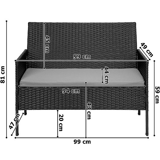 Gartenmöbel-Set aus Technorattan MAGNOLIA schwarz mit grauen Kissen