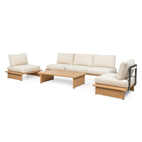 Gartenmöbel-Set Conny Aluminium, hellbeige, Holzoptik
