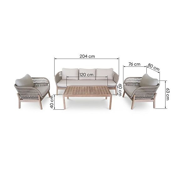 Gartenmöbel-Set Fiorentino 2 Teak-Optik, Geflecht, helles Akazienholz FSC, beige, abgerundet