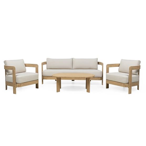 Gartenmöbel-Set Japandi Akazienholz FSC, Teak-Optik, hellbeige, abgerundet
