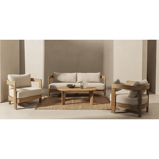 Gartenmöbel-Set Japandi Akazienholz FSC, Teak-Optik, hellbeige, abgerundet