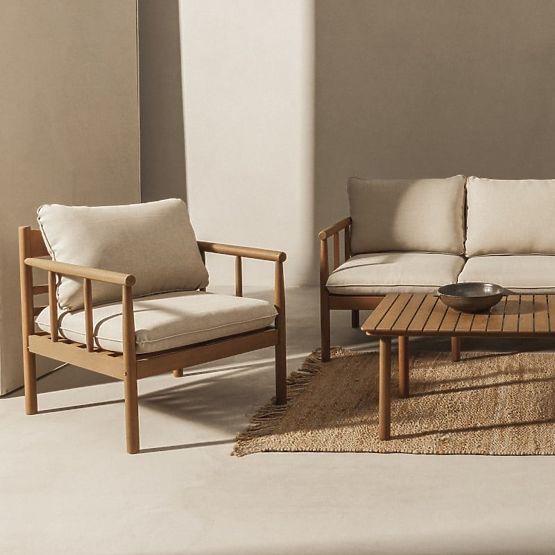 Gartenmöbel-Set Mortlake aus Eukalyptusholz FSC, Teak-Optik, hellbeige