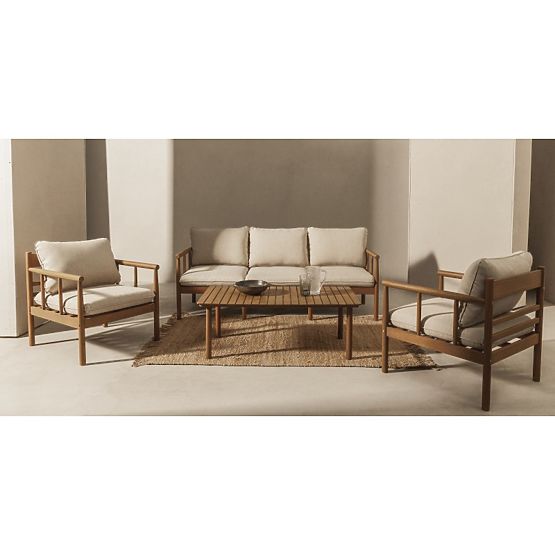 Gartenmöbel-Set Mortlake aus Eukalyptusholz FSC, Teak-Optik, hellbeige