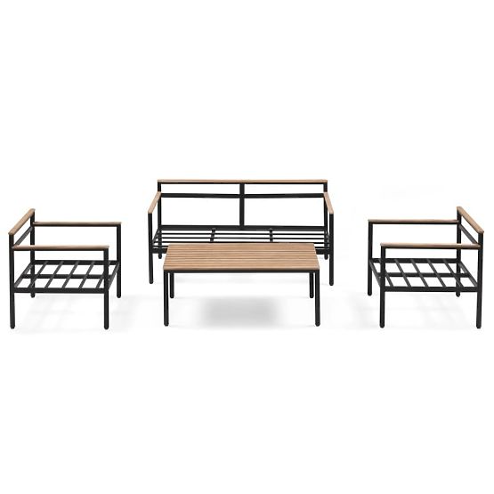 Gartenmöbel-Set Porticello, Aluminium, Akazienholz FSC, Teak-Optik, beige/schwarz