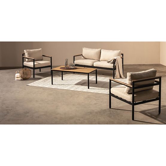 Gartenmöbel-Set Porticello, Aluminium, Akazienholz FSC, Teak-Optik, beige/schwarz
