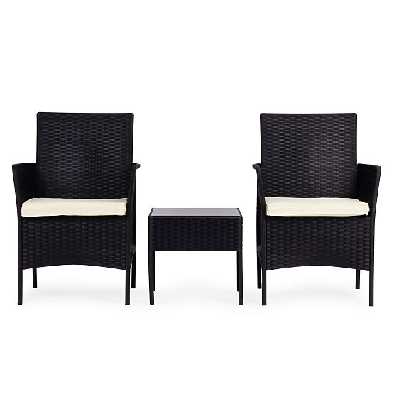 Gartenmöbelset 2 Sessel + Tisch gehärtetes Glas schwarz MultiGarden