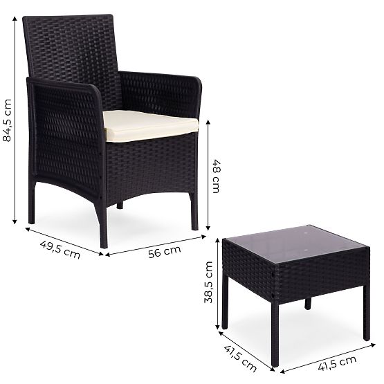 Gartenmöbelset 2 Sessel + Tisch gehärtetes Glas schwarz MultiGarden