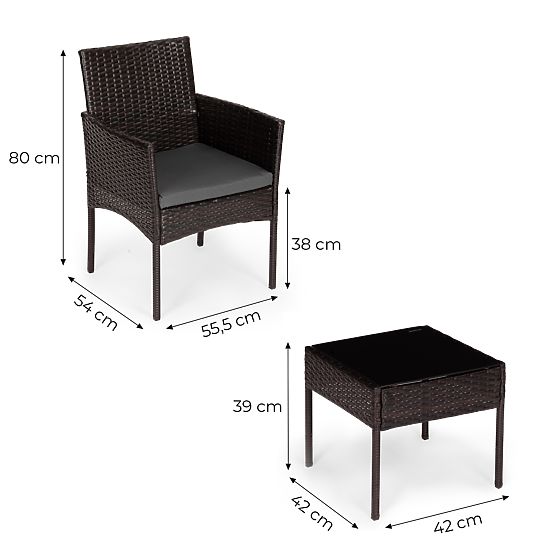 Gartenmöbelset aus Technorattan 2 Stühle Tisch dunkelbraun MultiGarden