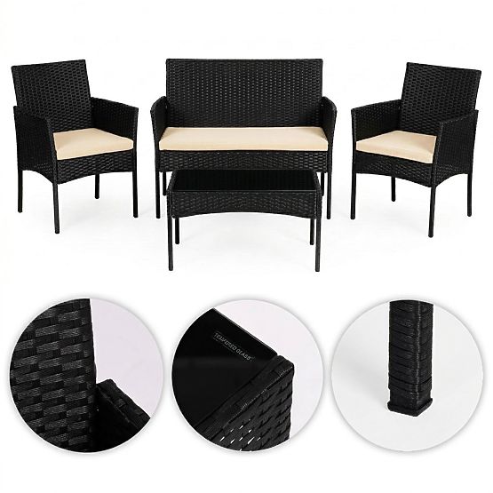 Gartenmöbelset aus Technorattan Bank Tisch Stühle schwarz MultiGarden