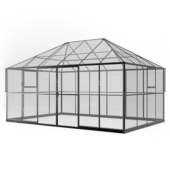 Gartenorangerie ProGlass Gazebo Standard mit Fundament 12 m², gehärtetes Glas 4 mm, Aluminium, schwa