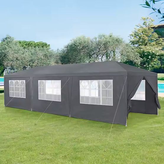 Gartenpavillon Zelt 3x9 m 8 Wände grau MultiGarden