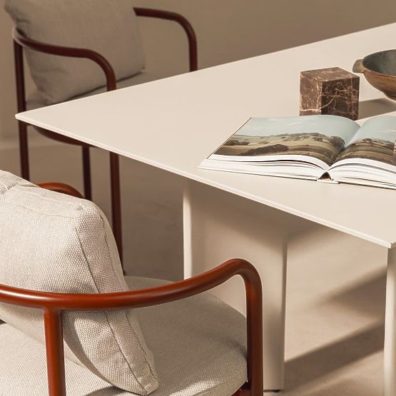 Gartenset Amarello, Tisch 220 cm + 6 Stühle, Aluminium, hellbeige/bordeauxbraun