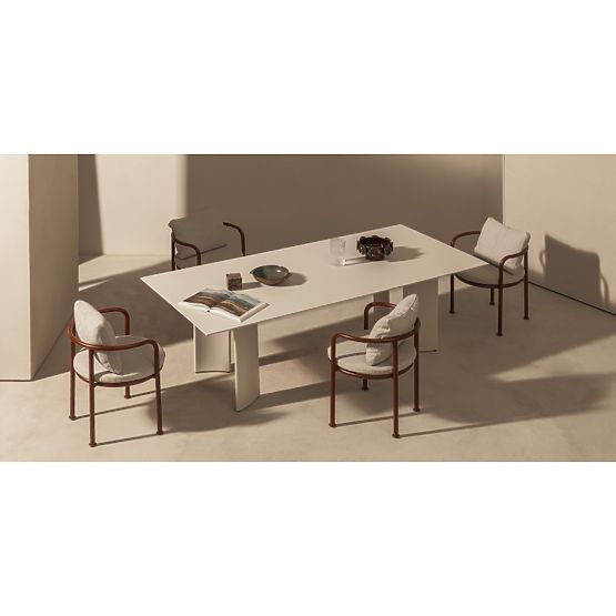 Gartenset Amarello, Tisch 220 cm + 6 Stühle, Aluminium, hellbeige/bordeauxbraun