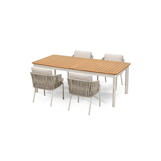 Gartenset Porticato, ausziehbarer Tisch 211-300 cm + 4 Stühle, Akazienholz FSC, Teak-Optik