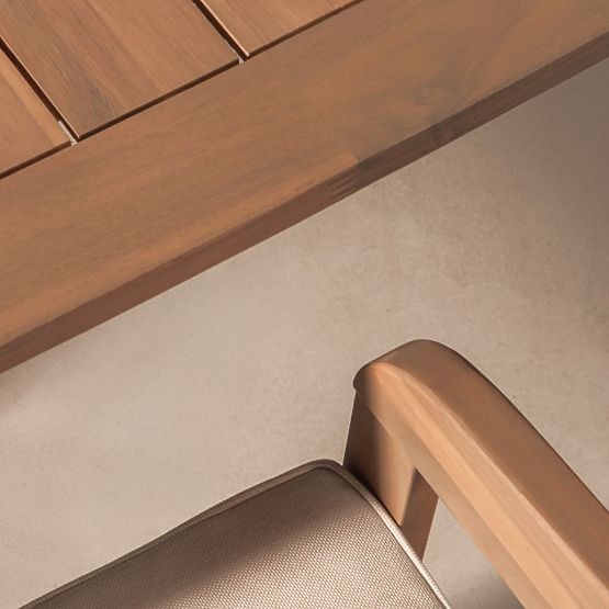 Gartenset Satori, Tisch 183 cm + 6 Stühle, Akazienholz FSC, Teakoptik, beige, abgerundet