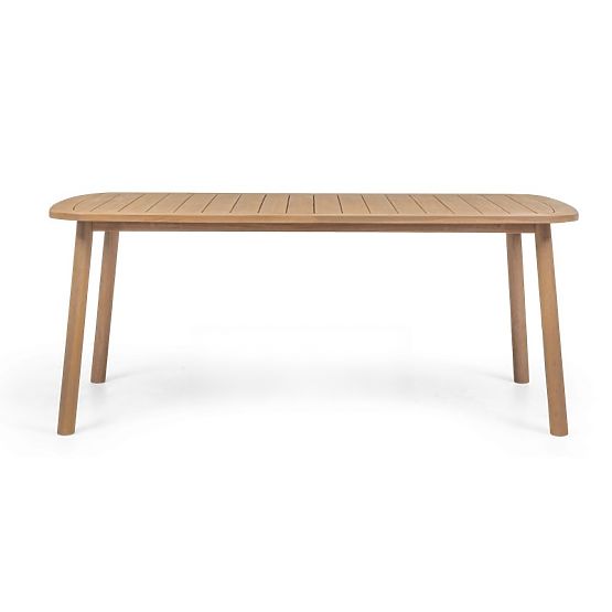 Gartenset Satori, Tisch 183 cm + 6 Stühle, Akazienholz FSC, Teakoptik, beige, abgerundet