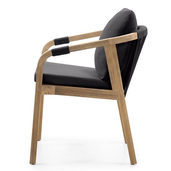 Gartenstuhl Castello mit Geflecht, Akazienholz FSC, Teak-Optik, dunkelgrau