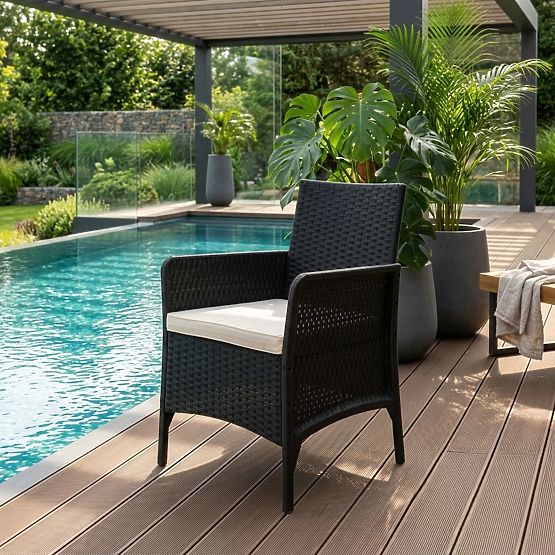 Gartenstuhl mit Kissen Stuhl für Balkon Terrasse Garten schwarz MultiGarden