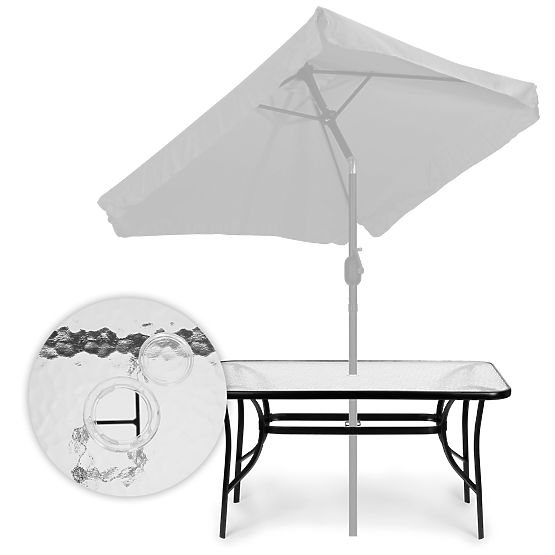 Gartentisch 160x90 cm gehärtetes Glas große Platte für Terrasse Garten Sonnenschirmloch MultiGarden