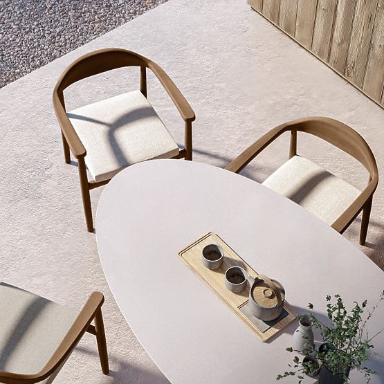 Gartentisch Biellora 200 cm, zementfarben, oval, hellbeige, matt