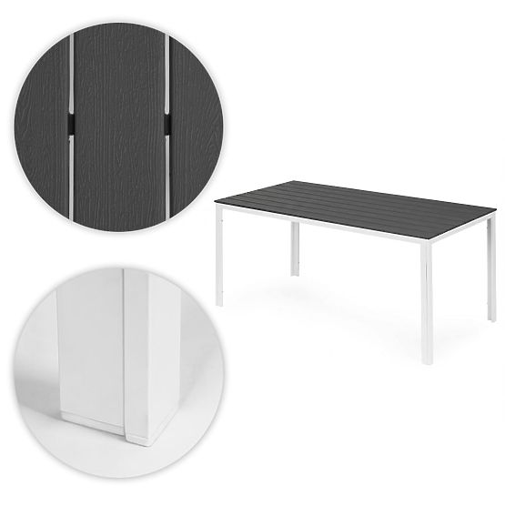 Gartentisch für 6 Personen 156x78 cm Polywood Terrassenmöbel grau weiß MultiGarden