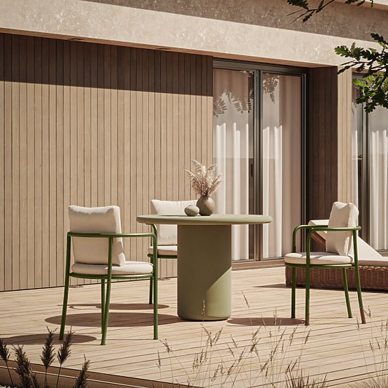 Gartentisch Vibonis 100 cm, rund, zementfarben, grün