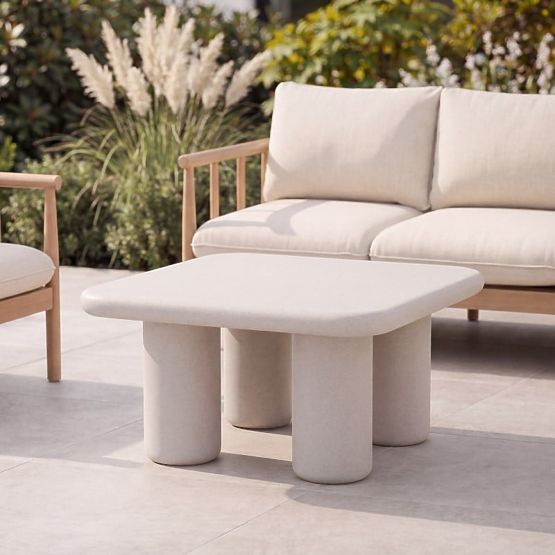 Gartentisch Vibonis 70 cm, quadratisch, zementfarben, hellbeige