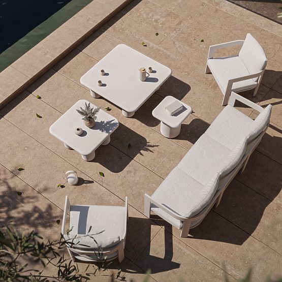 Gartentisch Vibonis 70 cm, quadratisch, zementfarben, hellbeige