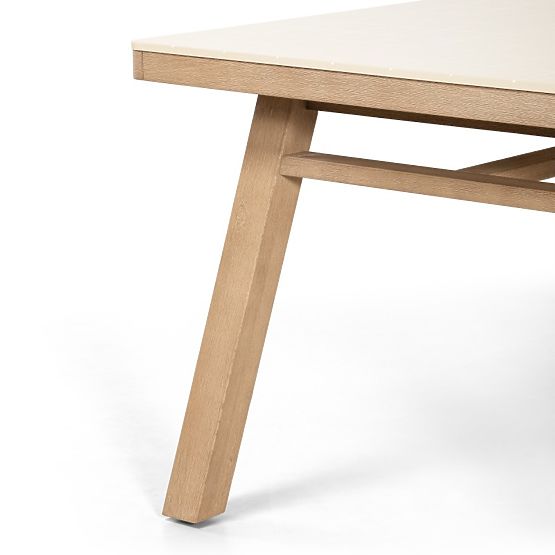 Gartentisch Wabi 200 cm mit Steinplatte, helles Akazienholz/hellbeige, rechteckig