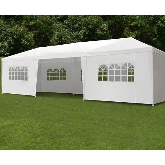 Gartenverkaufszelt Pavillon 3x9 m 8 Wände weiß MultiGarden