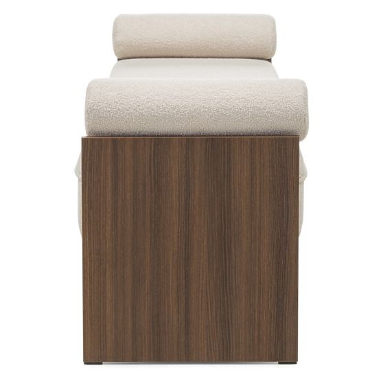 Gepolsterte Bank Loppo hellbeige, Bouclé, Nussbaum Wisconsin