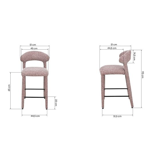 Gepolsterter Barhocker Hiroki, beige-bordeaux Mischung