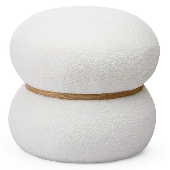 Gepolsterter Pouf Muss, rund, weiß, Bouclé