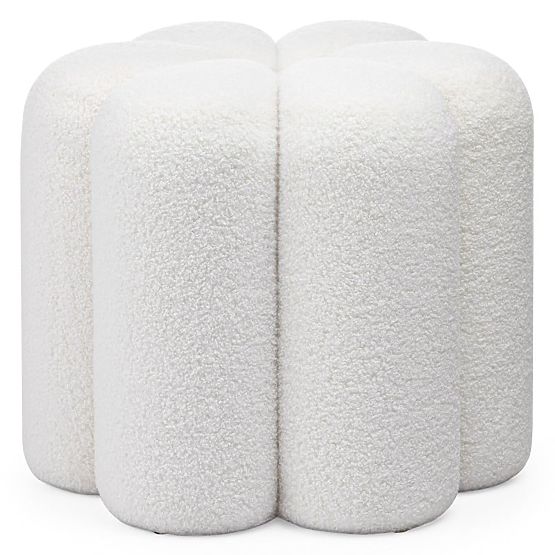 Gepolsterter Pouf Quad, weiß, Bouclé
