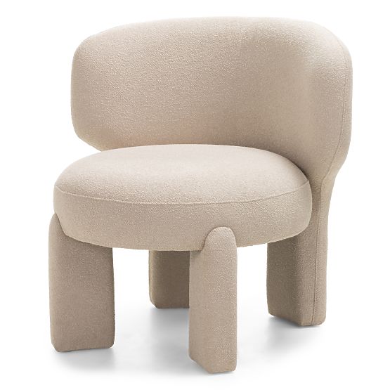 Gepolsterter Sessel Elaine beige, Bouclé, abgerundete Formen