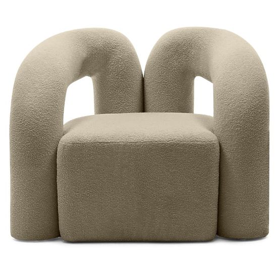 Gepolsterter Sessel Merry braun, Bouclé, runde Formen