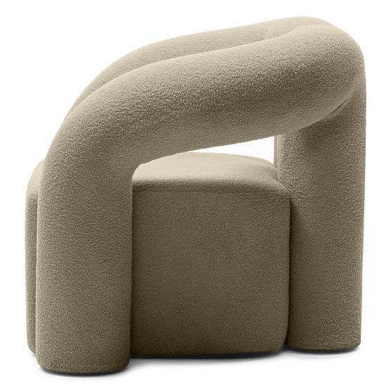 Gepolsterter Sessel Merry braun, Bouclé, runde Formen