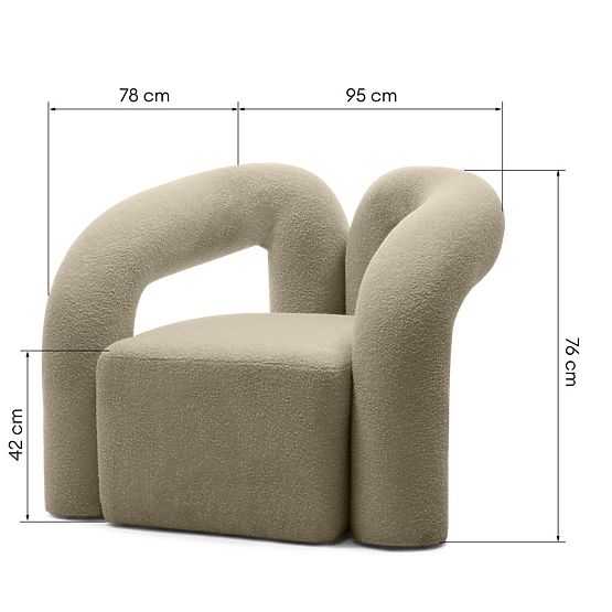 Gepolsterter Sessel Merry braun, Bouclé, runde Formen