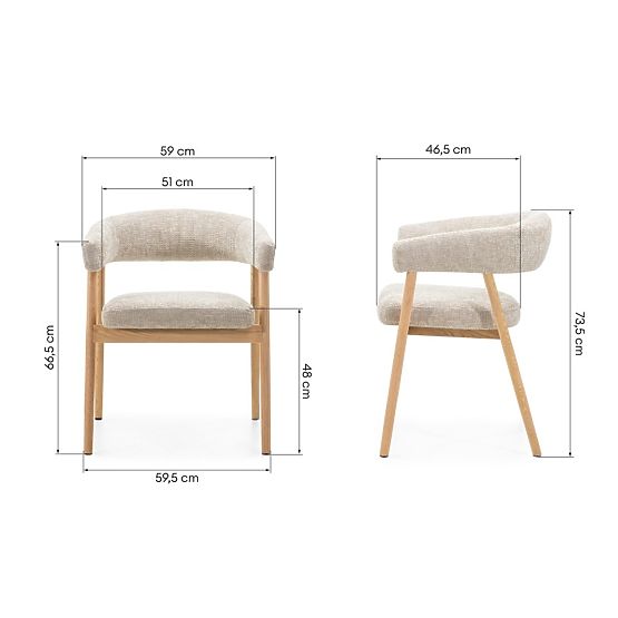 Gepolsterter Stuhl Giovani, beige/Eichenholz, abgerundet
