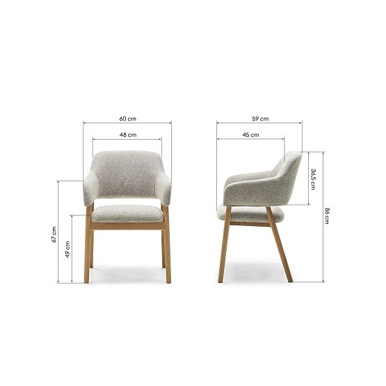 Gepolsterter Stuhl Sanremo hellgrau, Bouclé/Eiche