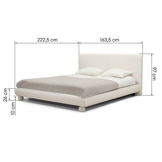 Gepolstertes Bett Booli 140x200 cm, mit Lattenrost, Kugelbeine, hellbeige