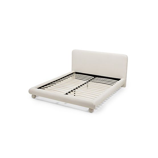 Gepolstertes Bett Booli 160x200 cm, mit Lattenrost, Kugelbeine, hellbeige