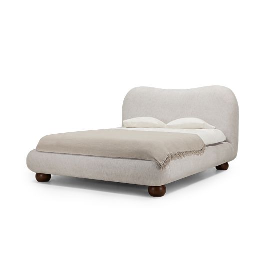 Gepolstertes Bett Bowee 160x200 cm, mit Lattenrost, hellbeige, Kugelfüße