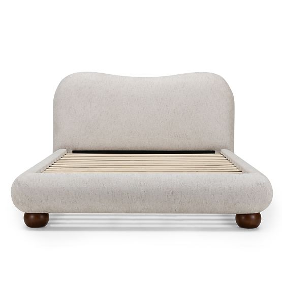 Gepolstertes Bett Bowee 160x200 cm, mit Lattenrost, hellbeige, Kugelfüße