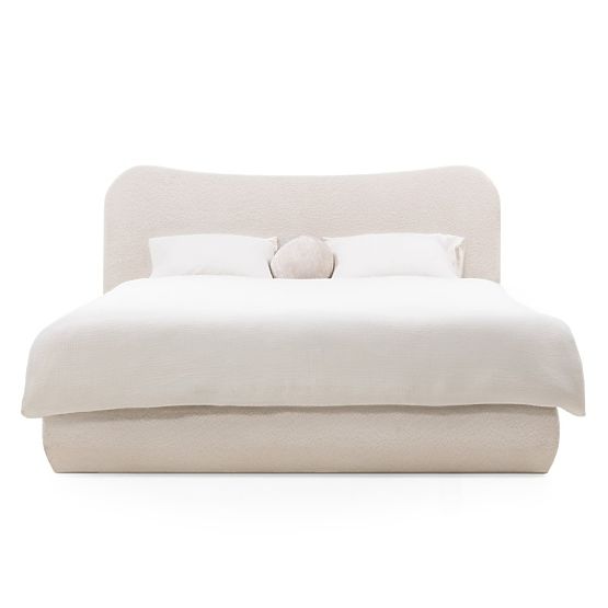 Gepolstertes Bett Derry 140x200 cm, mit Lattenrost und Stauraum, abgerundet, beige