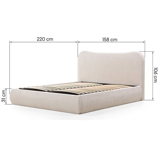Gepolstertes Bett Derry 140x200 cm, mit Lattenrost und Stauraum, abgerundet, beige